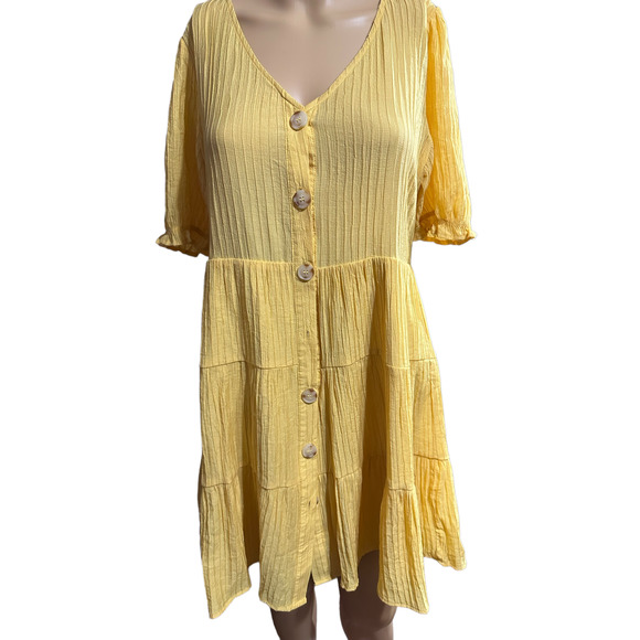 Blue Pepper Yellow cotton Women Tiered With Buttons Dress Size S NWT - Picture 3 of 9